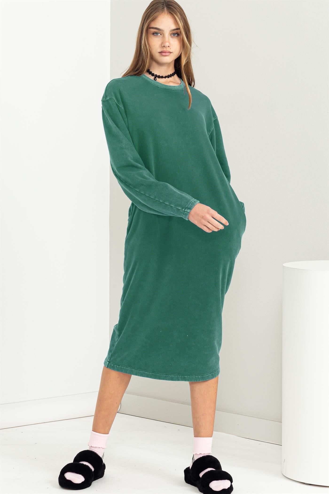 Green Oversized Sweatshirt Midi Dress sold by Pinkblush