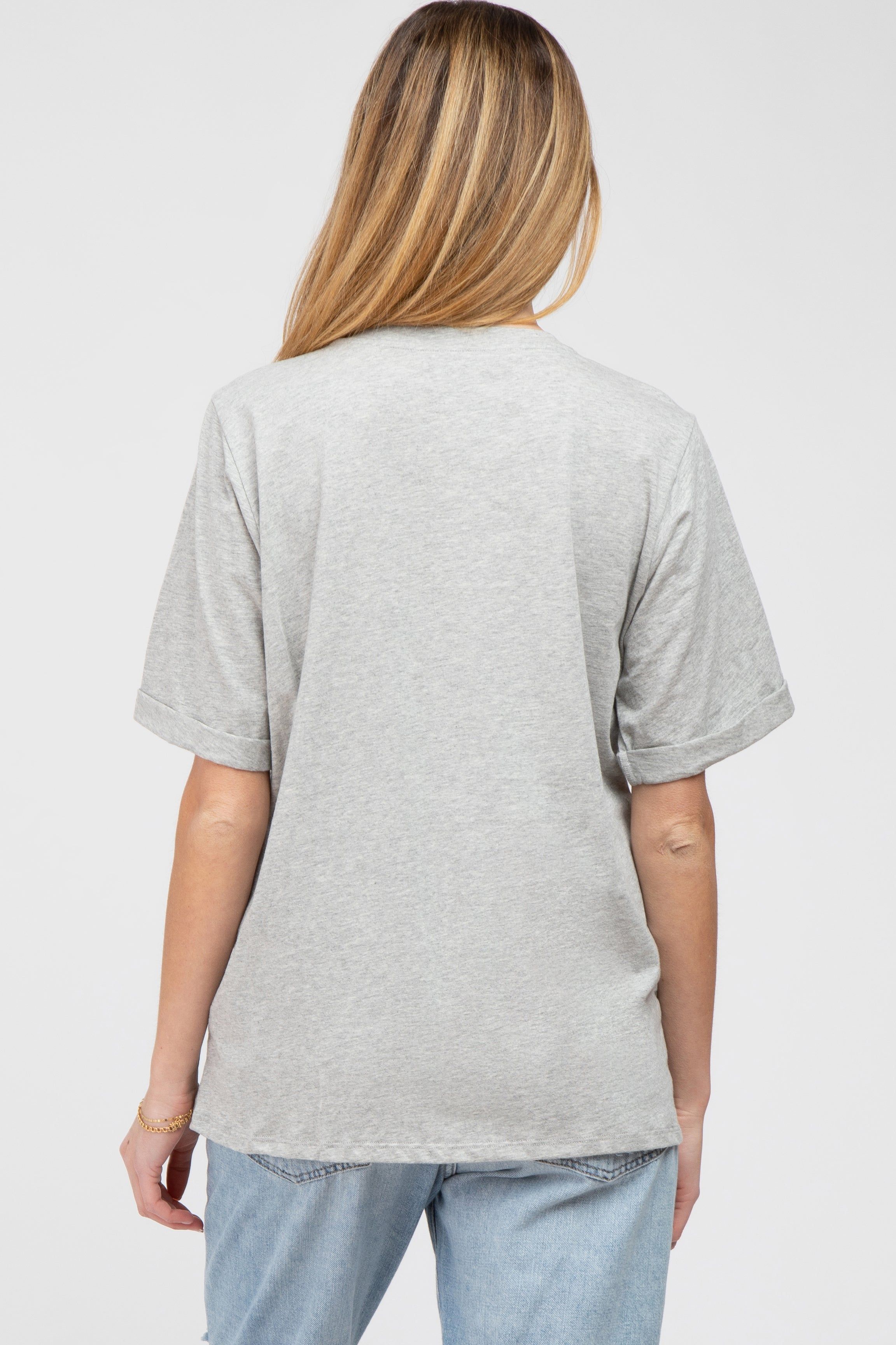 Heather Grey Oversized Pocket Front Short Sleeve Maternity Top sold by Pinkblush product image thumbnail 3