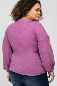 Magenta Long Puff Sleeve Maternity Plus Top sold by Pinkblush