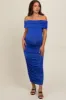 Royal Blue Off Shoulder Ruched Maternity Midi Dress sold by Pinkblush