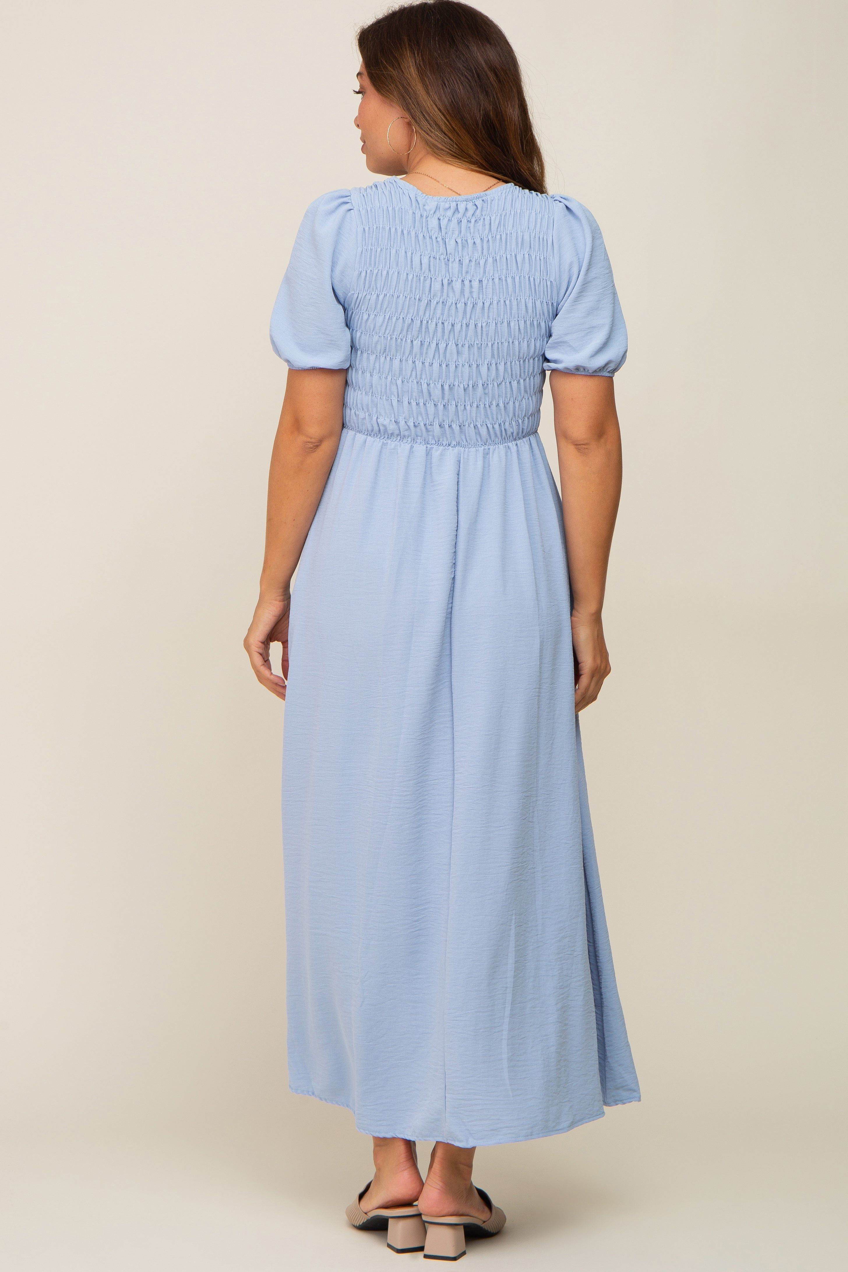 Blue Smocked Maternity Maxi Dress sold by Pinkblush product image thumbnail 3