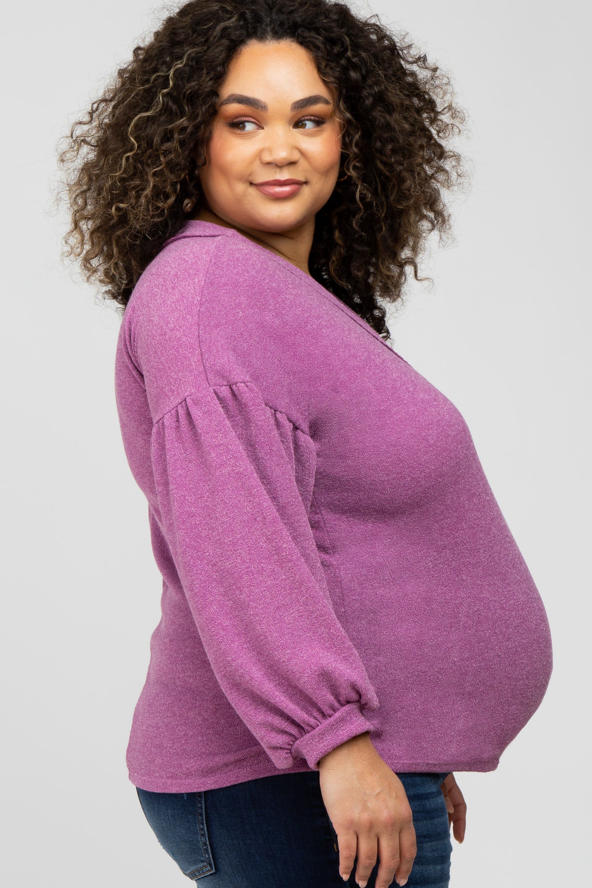 Magenta Long Puff Sleeve Maternity Plus Top sold by Pinkblush product image thumbnail 3