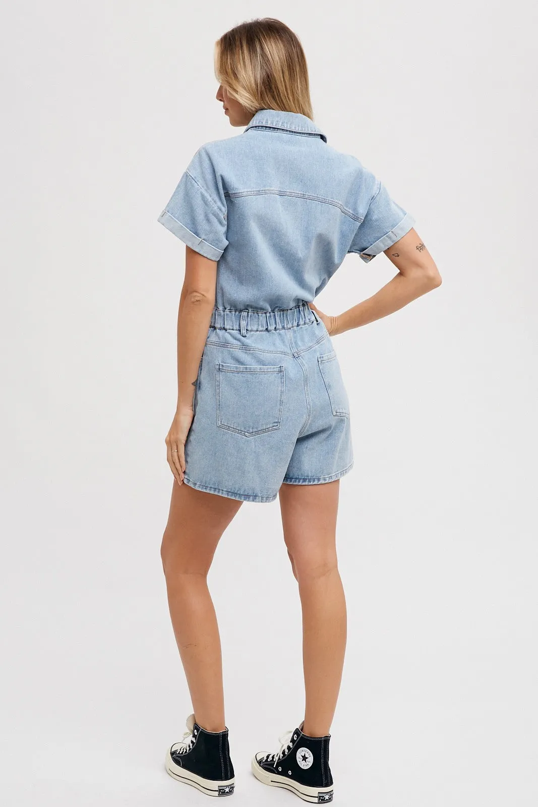 Light Denim Denim Button Down Shirt Romper sold by Pinkblush product image thumbnail 5