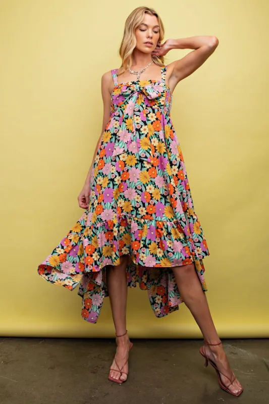 Black Floral Smocked Sleeveless Midi Dress sold by Pinkblush