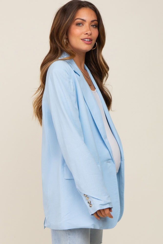 Light Blue Linen Front Pocket Maternity Blazer sold by Pinkblush product image thumbnail 3