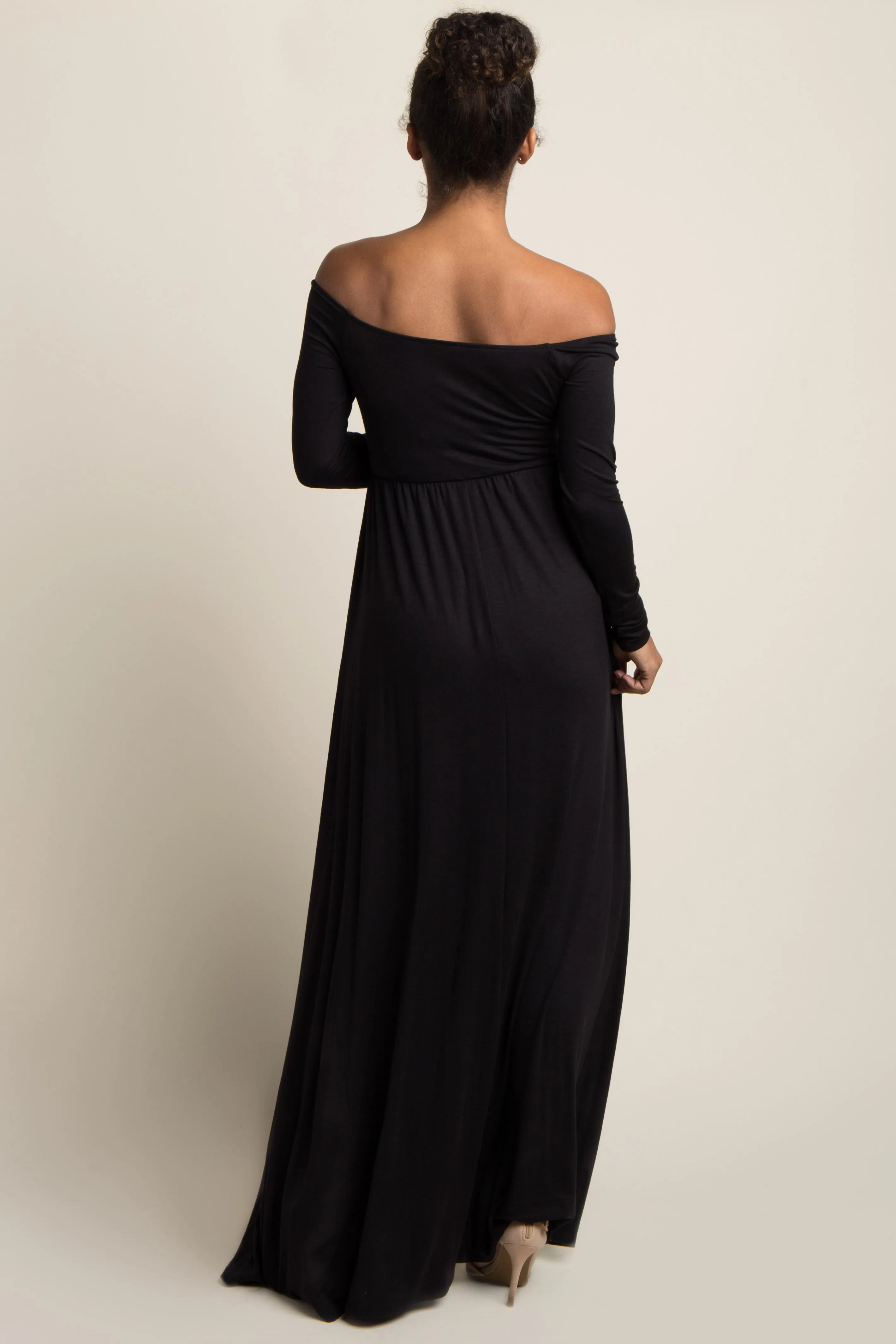 PinkBlush Petite Black Solid Off Shoulder Maternity Maxi Dress sold by Pinkblush product image thumbnail 3