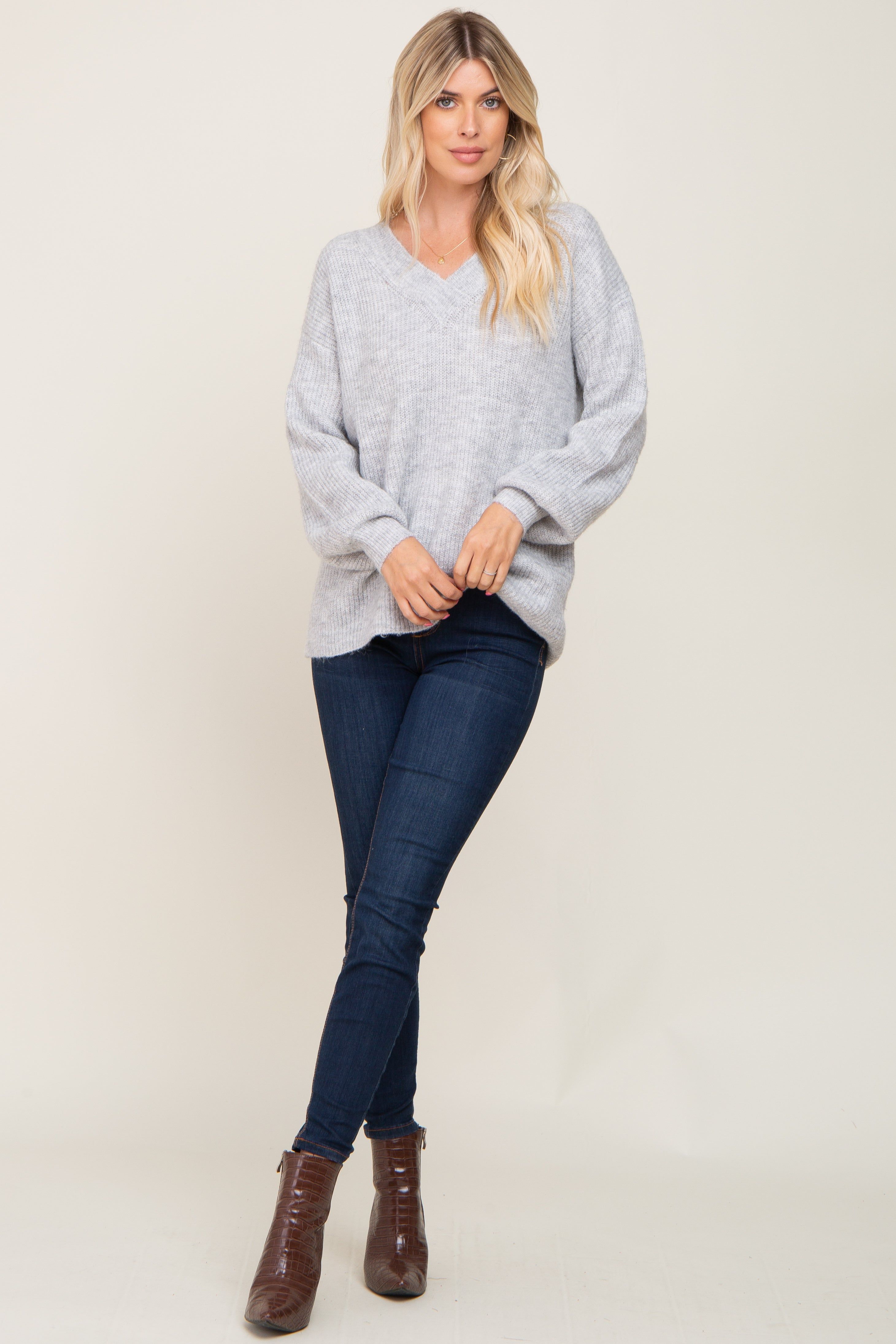Heather Grey Soft V-Neck Sweater sold by Pinkblush product image thumbnail 4
