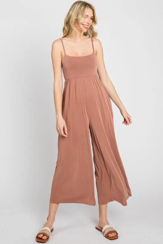 Mocha Square Neck Wide Leg Jumpsuit sold by Pinkblush