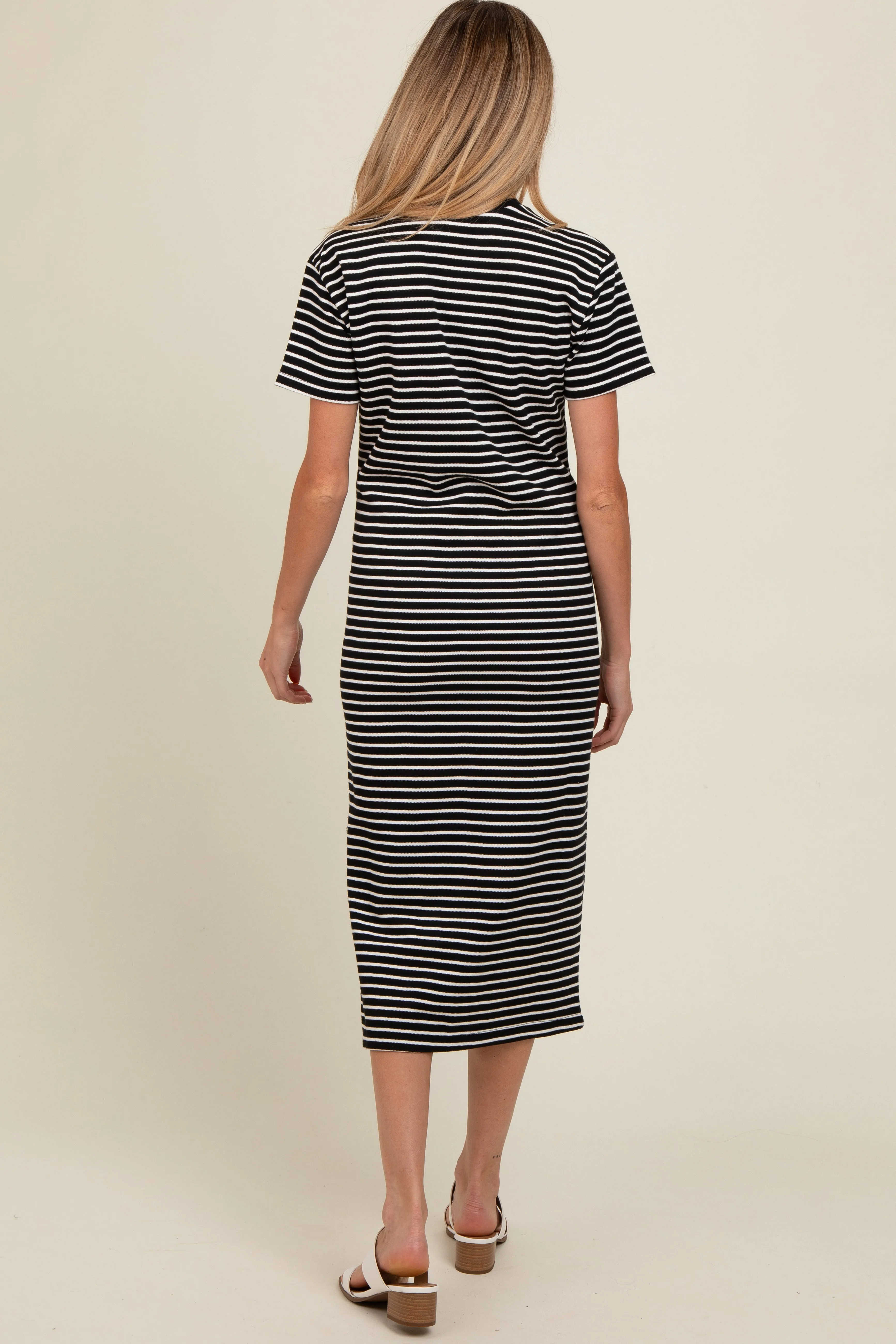 Black Striped Short Sleeve Maternity T-Shirt Midi Dress sold by Pinkblush product image thumbnail 4