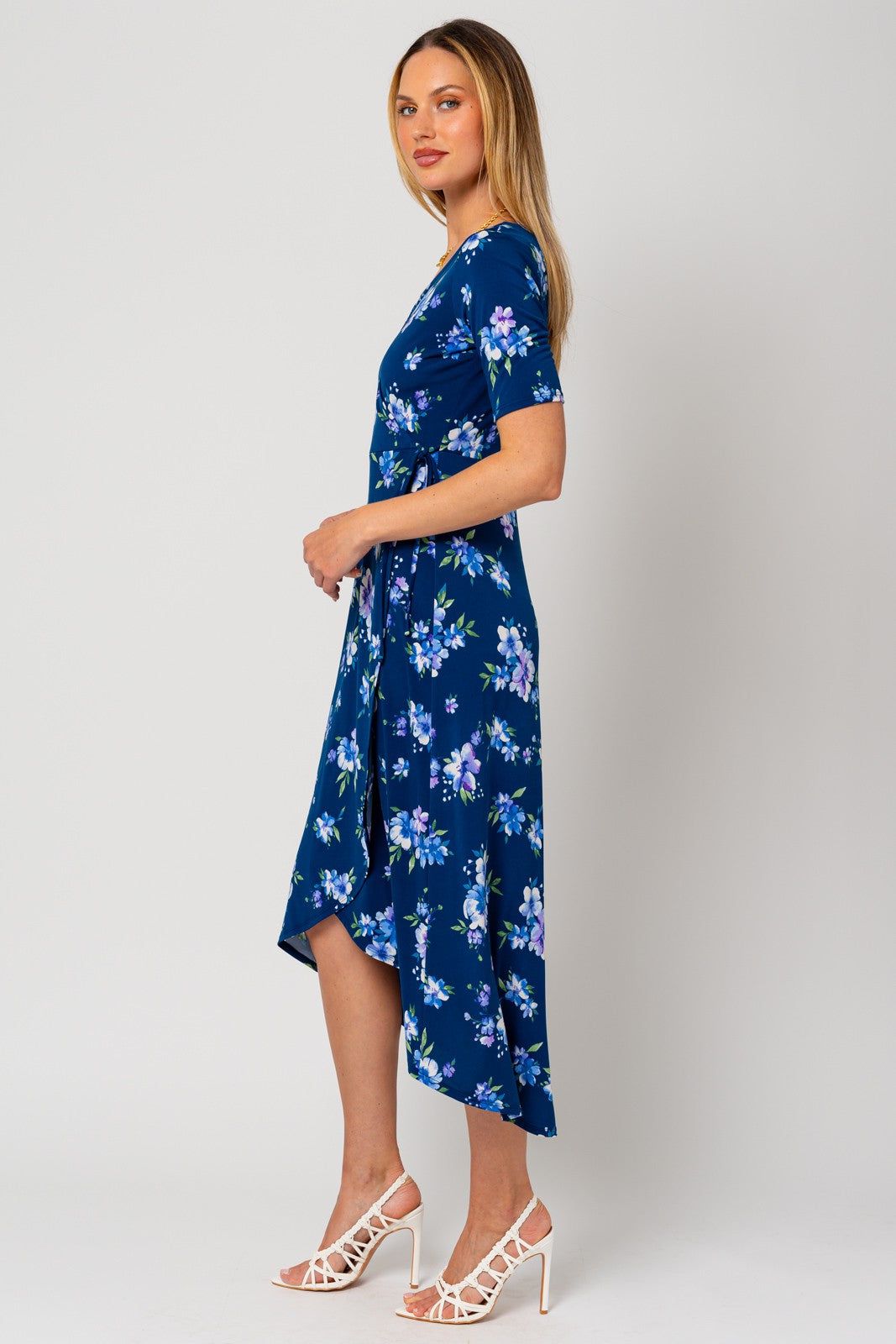 Navy Floral Short Sleeve Wrap Dress sold by Pinkblush product image thumbnail 2