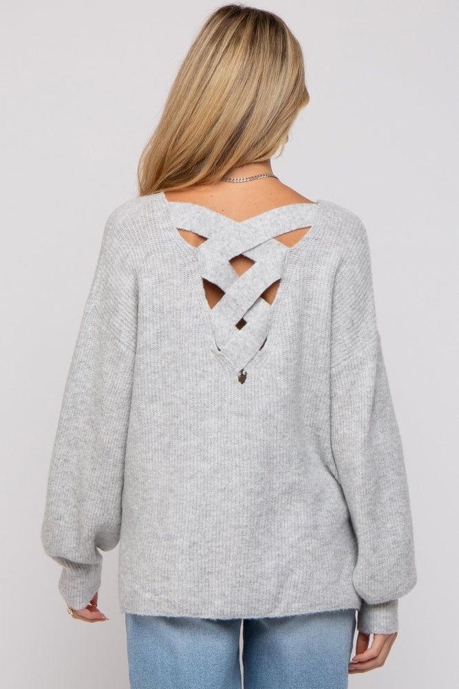 Heather Grey Soft Knit Lace Up Back Maternity Sweater sold by Pinkblush product image thumbnail 3