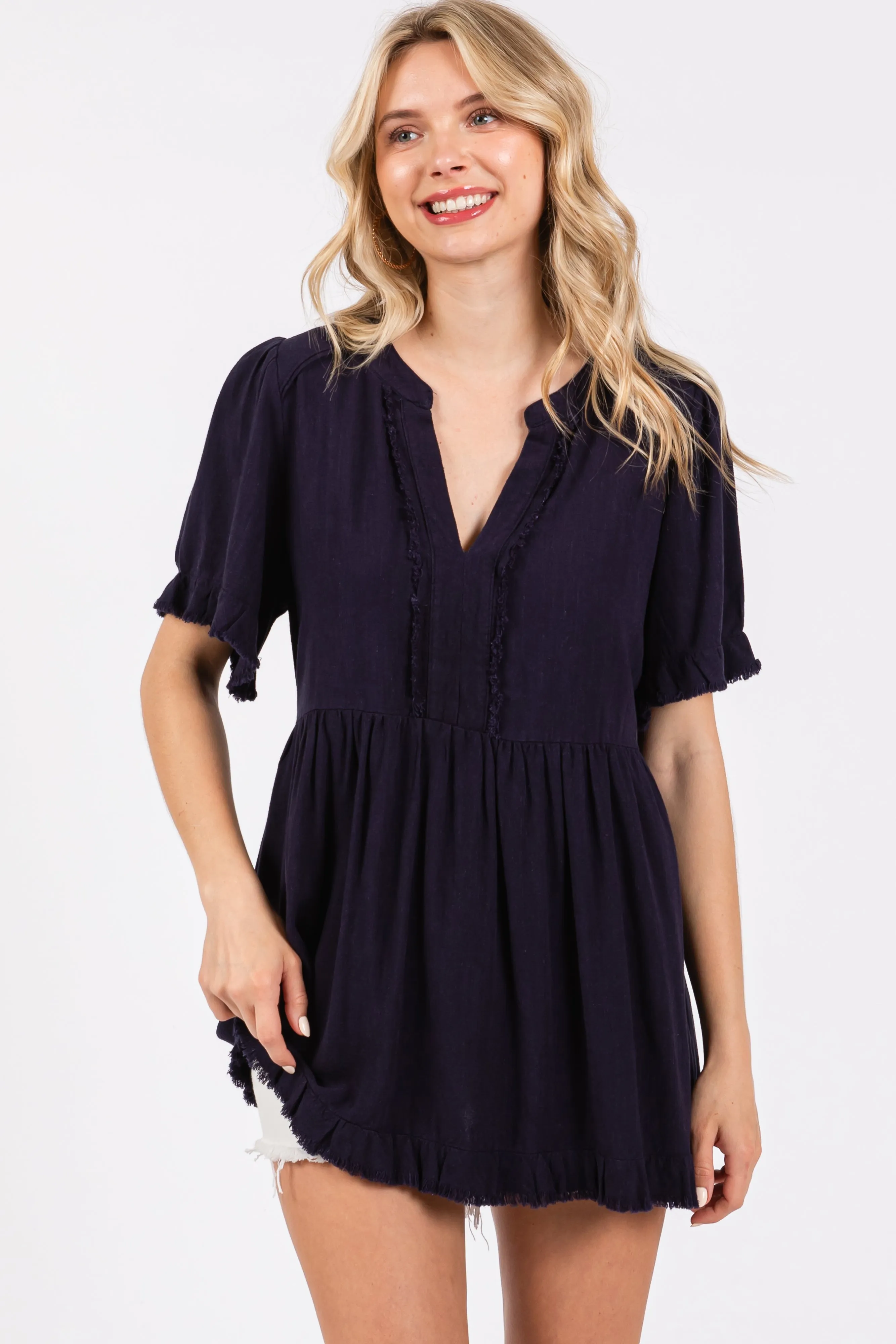 Navy Blue Short Sleeve Maternity Top sold by Pinkblush product image thumbnail 4