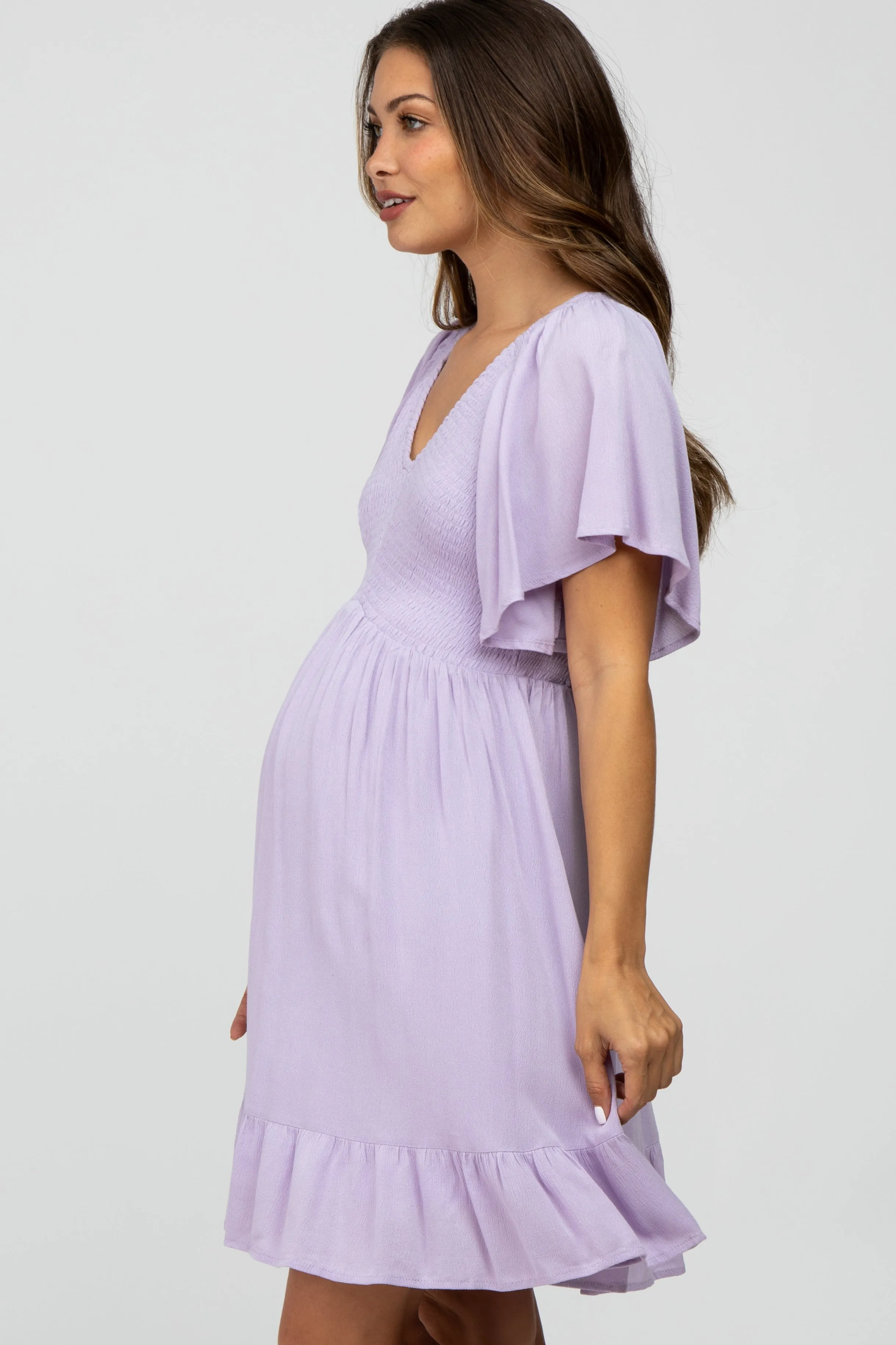 Lavender Smocked Front Ruffle Hem Maternity Dress sold by Pinkblush product image thumbnail 3