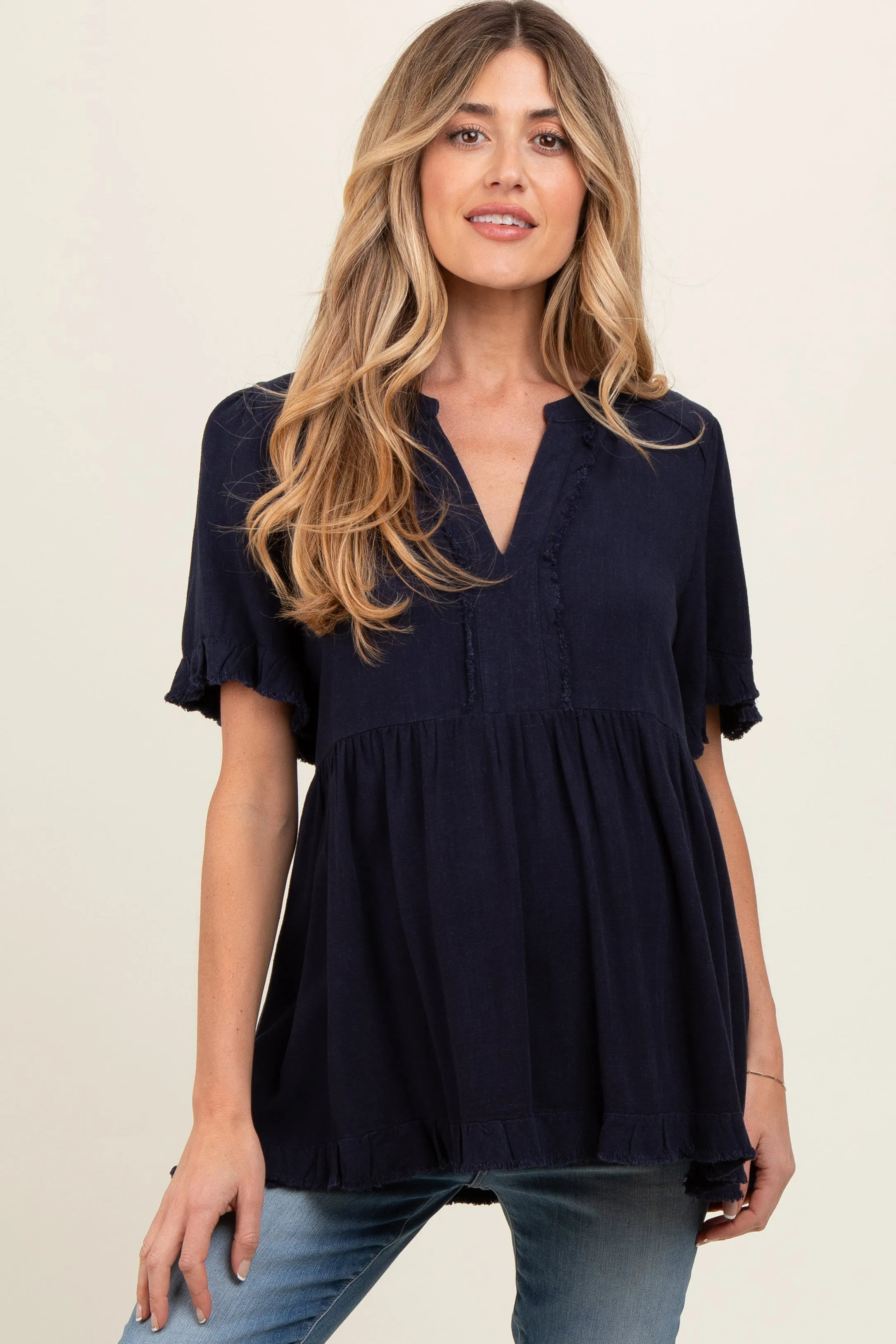Navy Blue Short Sleeve Maternity Top sold by Pinkblush