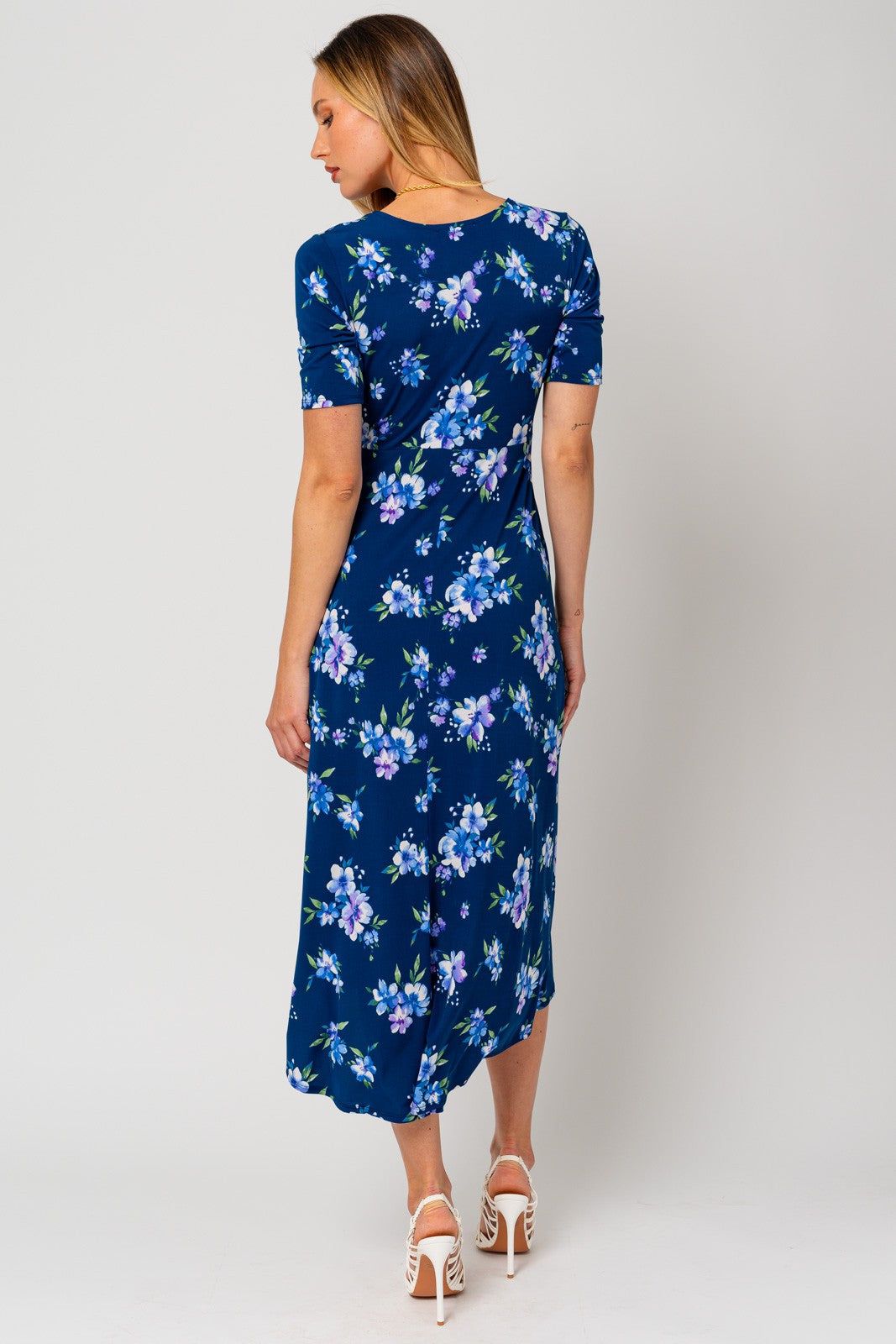 Navy Floral Short Sleeve Wrap Dress sold by Pinkblush product image thumbnail 3
