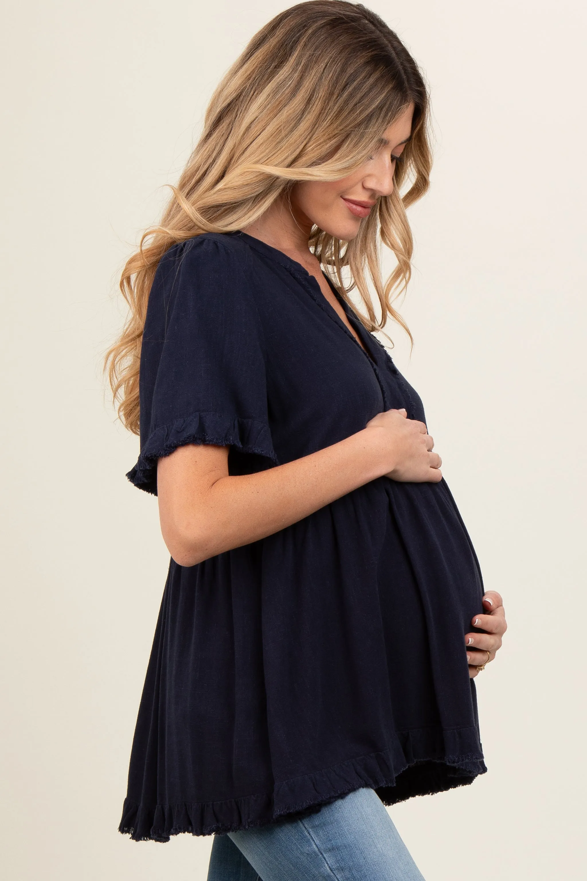Navy Blue Short Sleeve Maternity Top sold by Pinkblush product image thumbnail 2