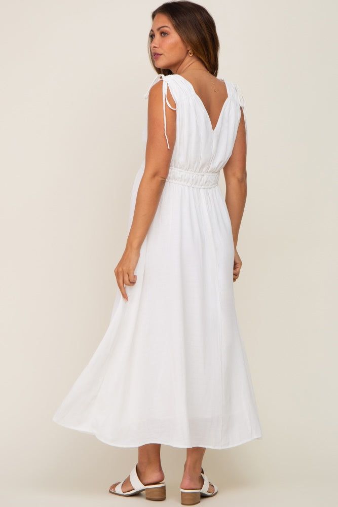 White V-Neck Drawstring Shoulder Maternity Midi Dress sold by Pinkblush product image thumbnail 3