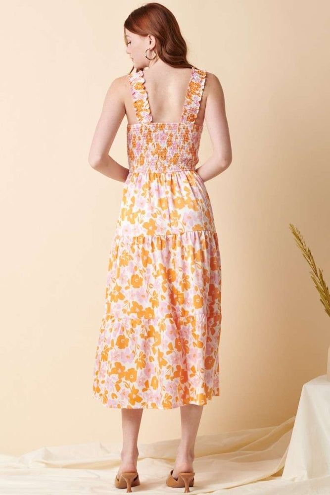Pink Combo Flower Print Smocking Detail Midi Dress sold by Pinkblush product image thumbnail 3