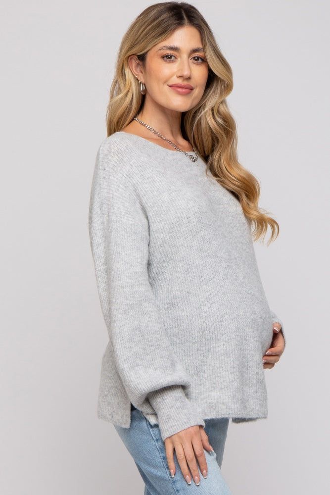 Heather Grey Soft Knit Lace Up Back Maternity Sweater sold by Pinkblush product image thumbnail 2