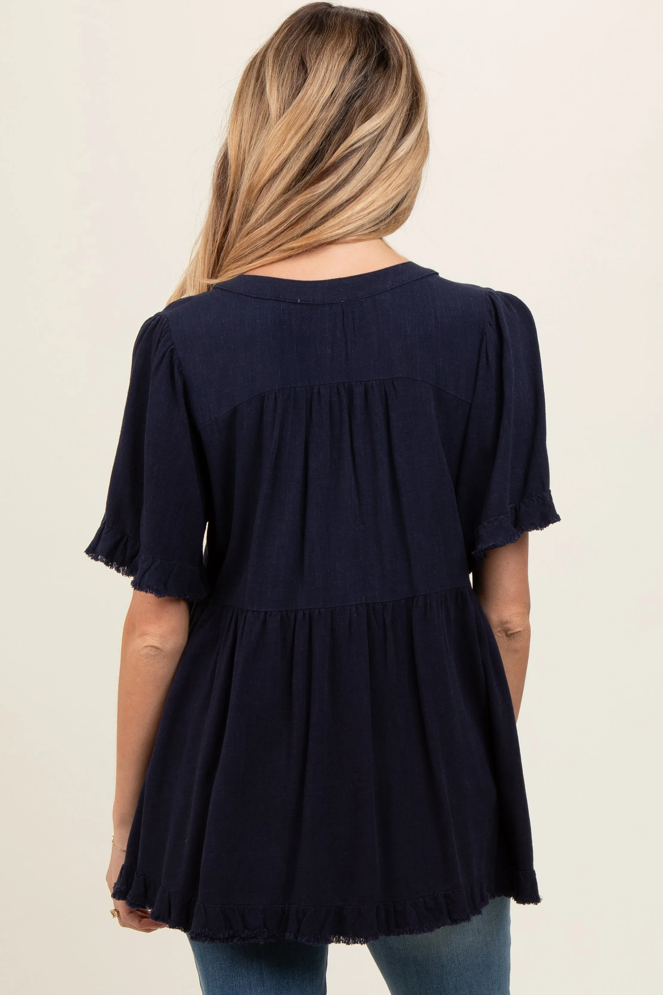Navy Blue Short Sleeve Maternity Top sold by Pinkblush product image thumbnail 3