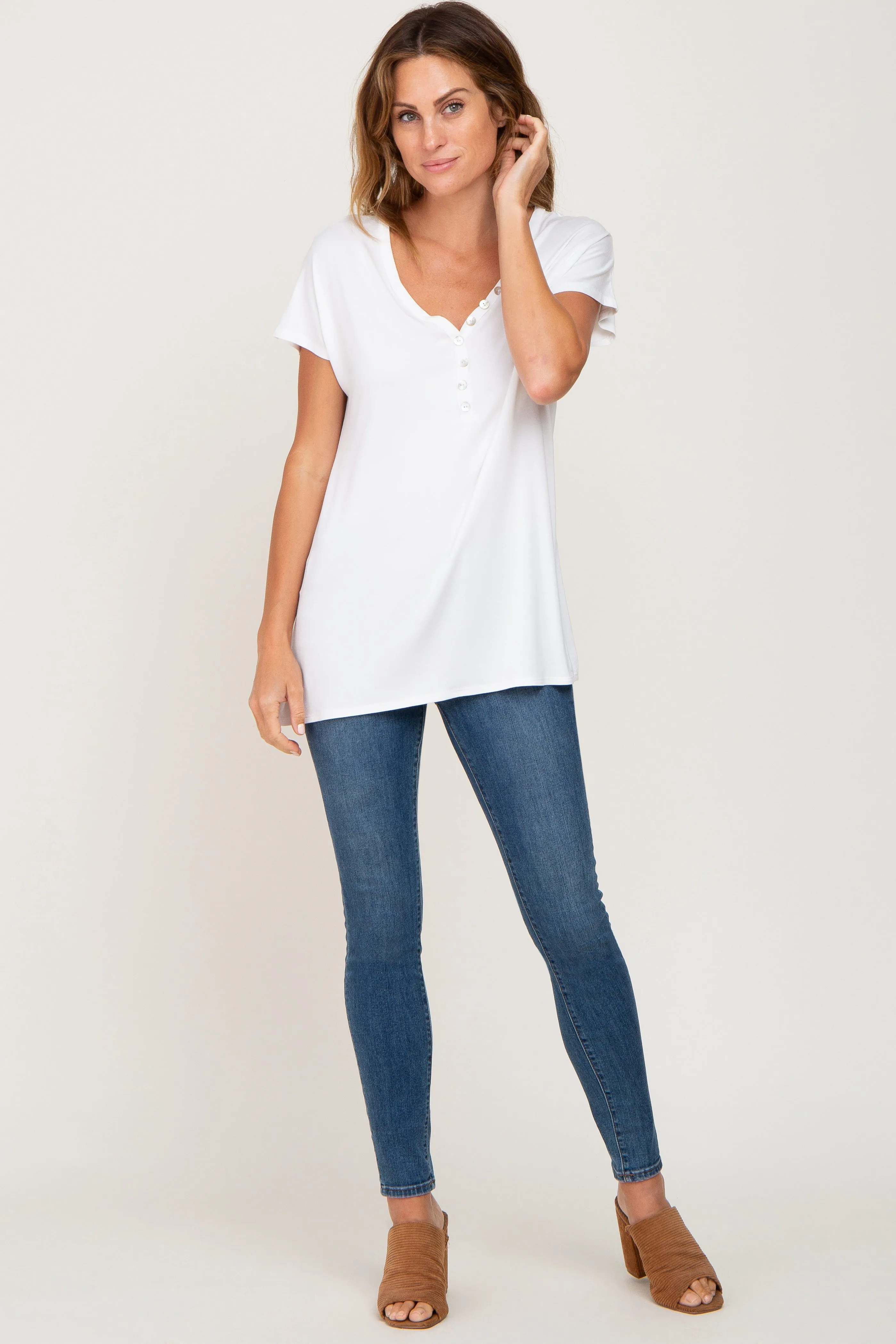 Ivory Button V-Neck Short Sleeve Top sold by Pinkblush product image thumbnail 4