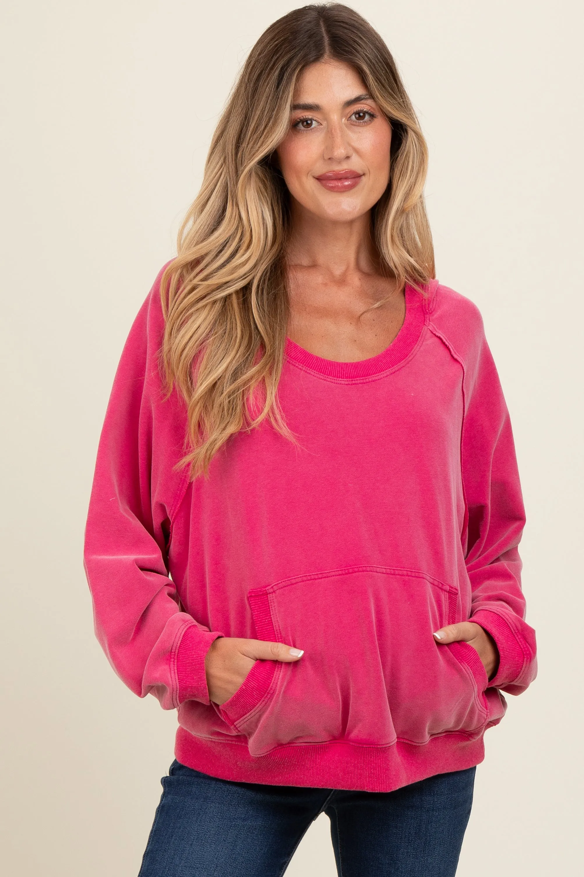 Fuchsia Hooded Maternity Sweatshirt sold by Pinkblush