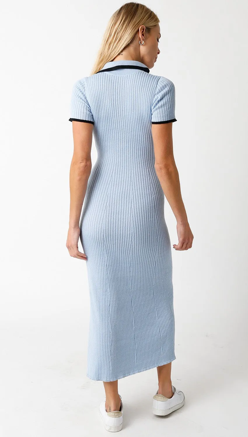 Light Blue Ribbed Knit Collared Button Front Dress sold by Pinkblush product image thumbnail 2