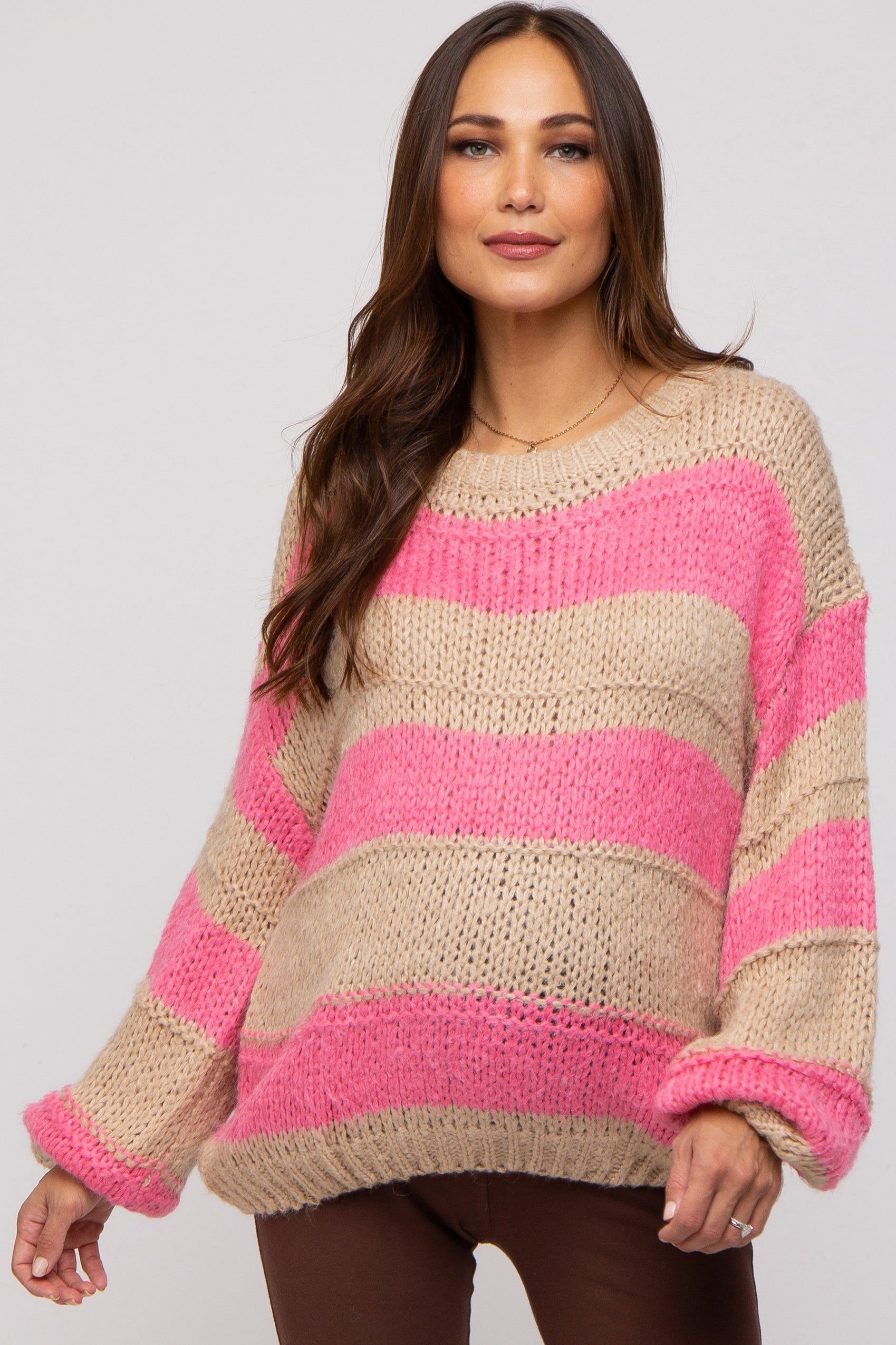 Pink Striped Knit Maternity Sweater sold by Pinkblush