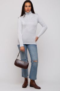 Grey Ribbed Turtleneck Top sold by Pinkblush