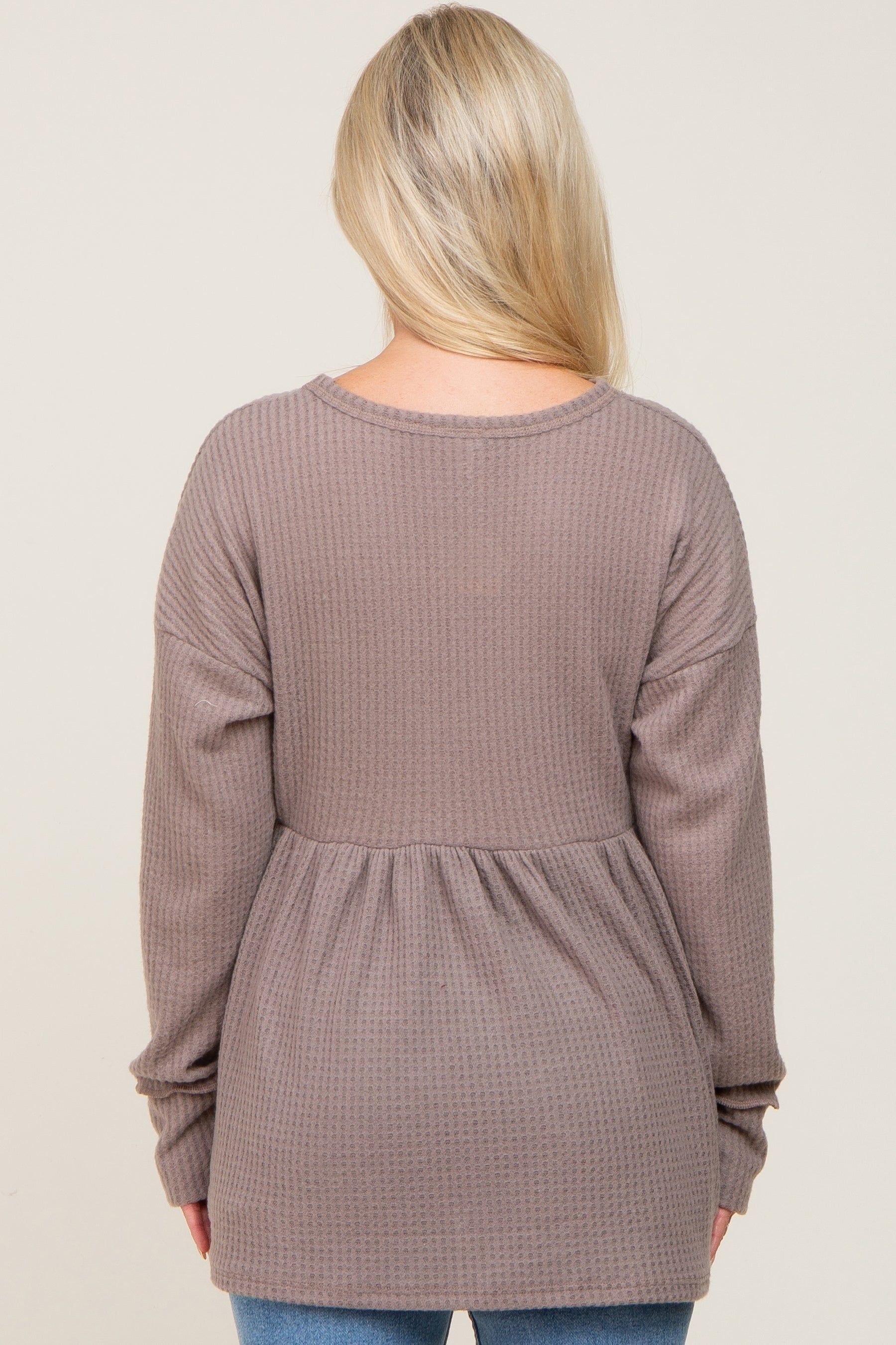 Mocha Waffle Knit Long Sleeve Maternity Top sold by Pinkblush product image thumbnail 3
