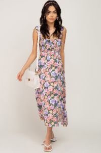 Forest Green Multi-Colored Floral Smocked Midi Dress sold by Pinkblush