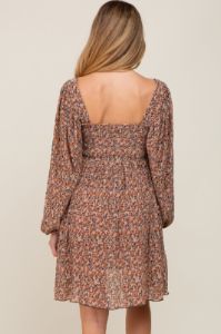 Mocha Floral Pleated Maternity Dress sold by Pinkblush