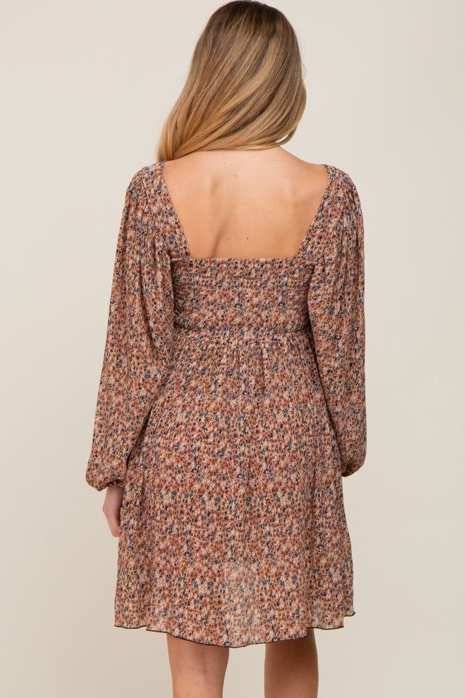 Mocha Floral Pleated Maternity Dress sold by Pinkblush product image thumbnail 3