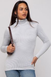 Grey Ribbed Turtleneck Top sold by Pinkblush