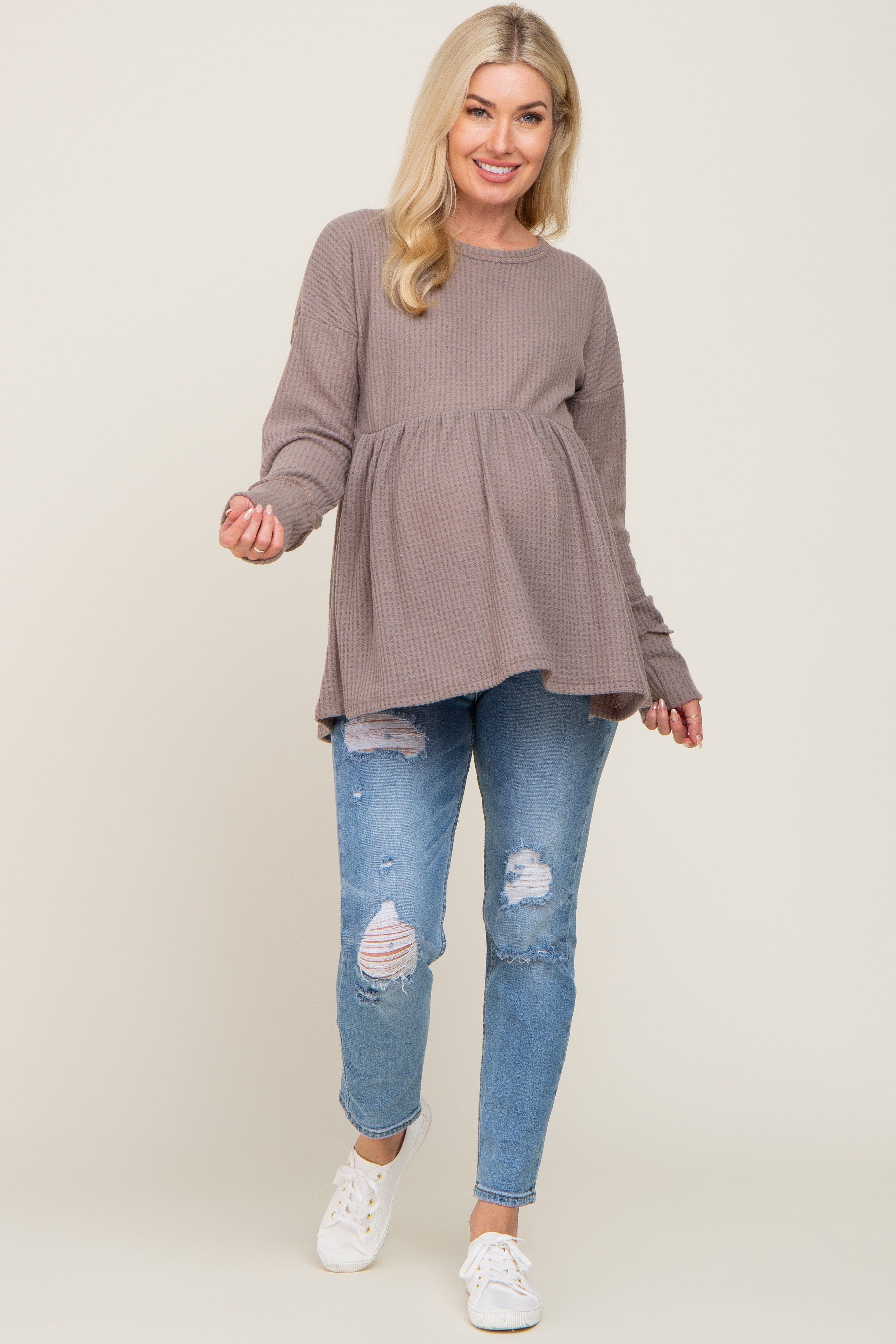 Mocha Waffle Knit Long Sleeve Maternity Top sold by Pinkblush product image thumbnail 4