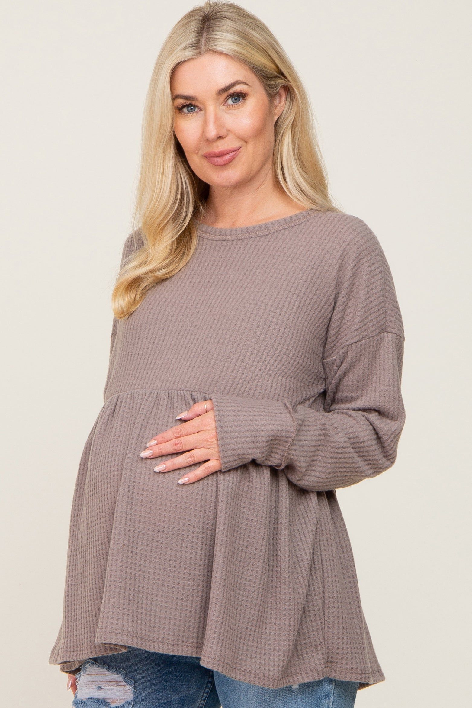 Mocha Waffle Knit Long Sleeve Maternity Top sold by Pinkblush