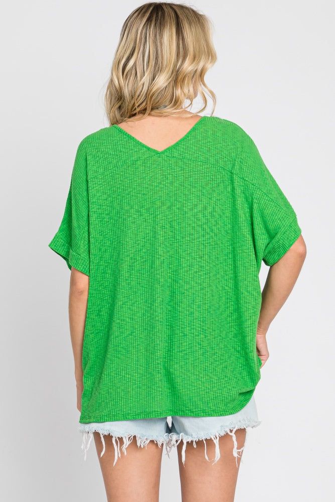 Green Rib Knit V-Neck Top sold by Pinkblush product image thumbnail 3