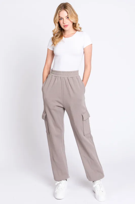 Taupe Fleece Cargo Sweatpants sold by Pinkblush