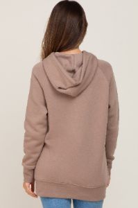 Taupe Fleece Front Pocket Maternity Hoodie sold by Pinkblush
