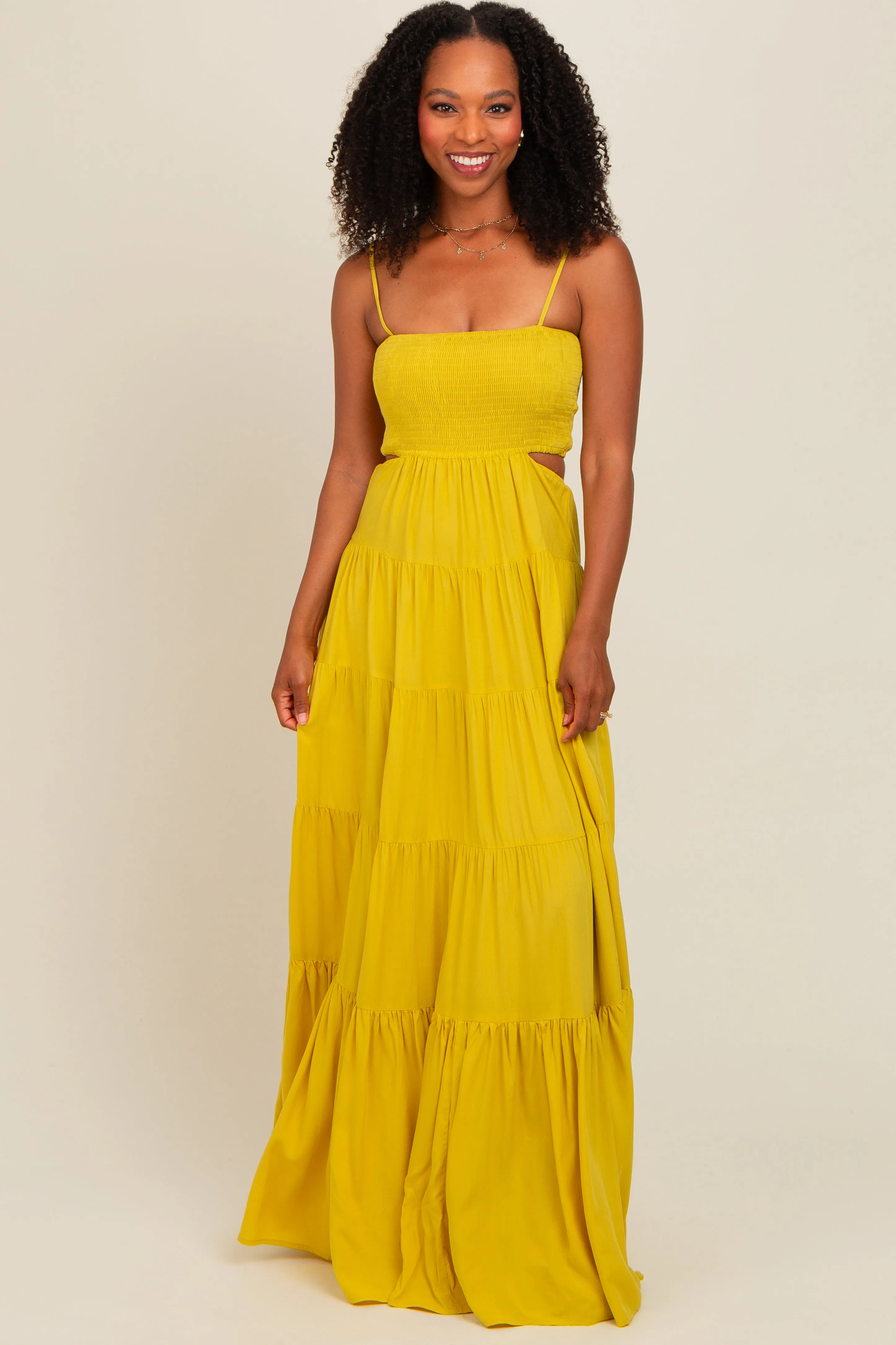 Yellow Smocked Cutout Maternity Maxi Dress sold by Pinkblush product image thumbnail 5