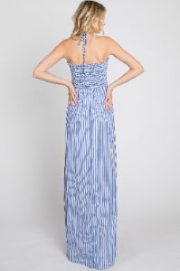 Blue Striped Cutout Front Halter Neck Maxi Dress sold by Pinkblush