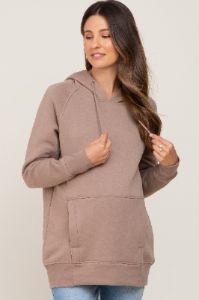 Taupe Fleece Front Pocket Maternity Hoodie sold by Pinkblush