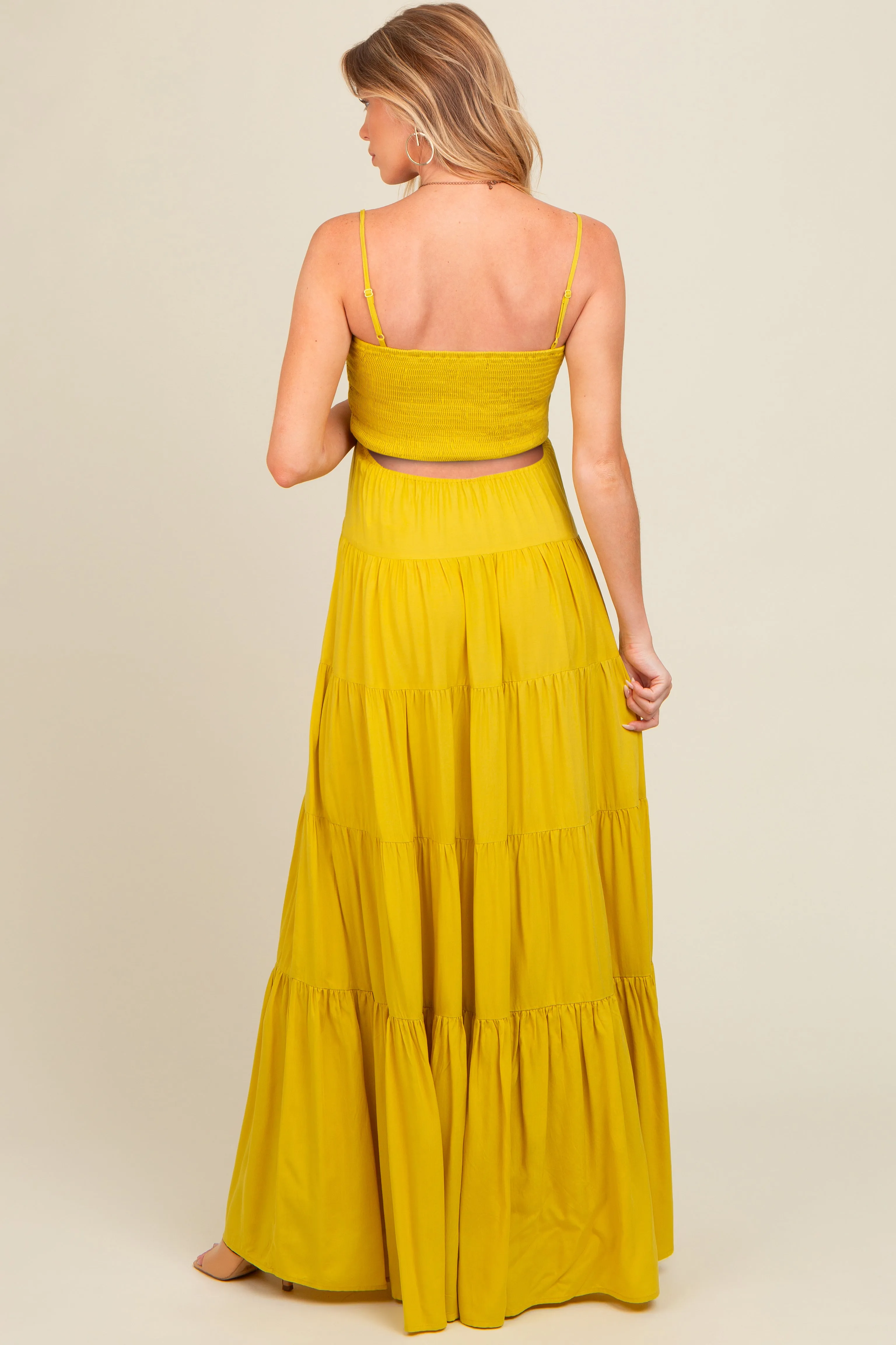 Yellow Smocked Cutout Maternity Maxi Dress sold by Pinkblush product image thumbnail 4