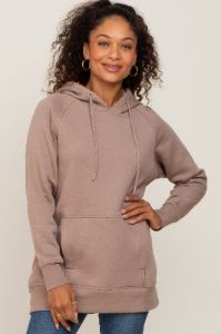 Taupe Fleece Front Pocket Maternity Hoodie sold by Pinkblush