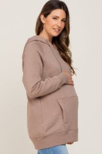 Taupe Fleece Front Pocket Maternity Hoodie sold by Pinkblush