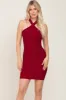 Burgundy Ribbed Knit Halter Neck Fitted Dress sold by Pinkblush