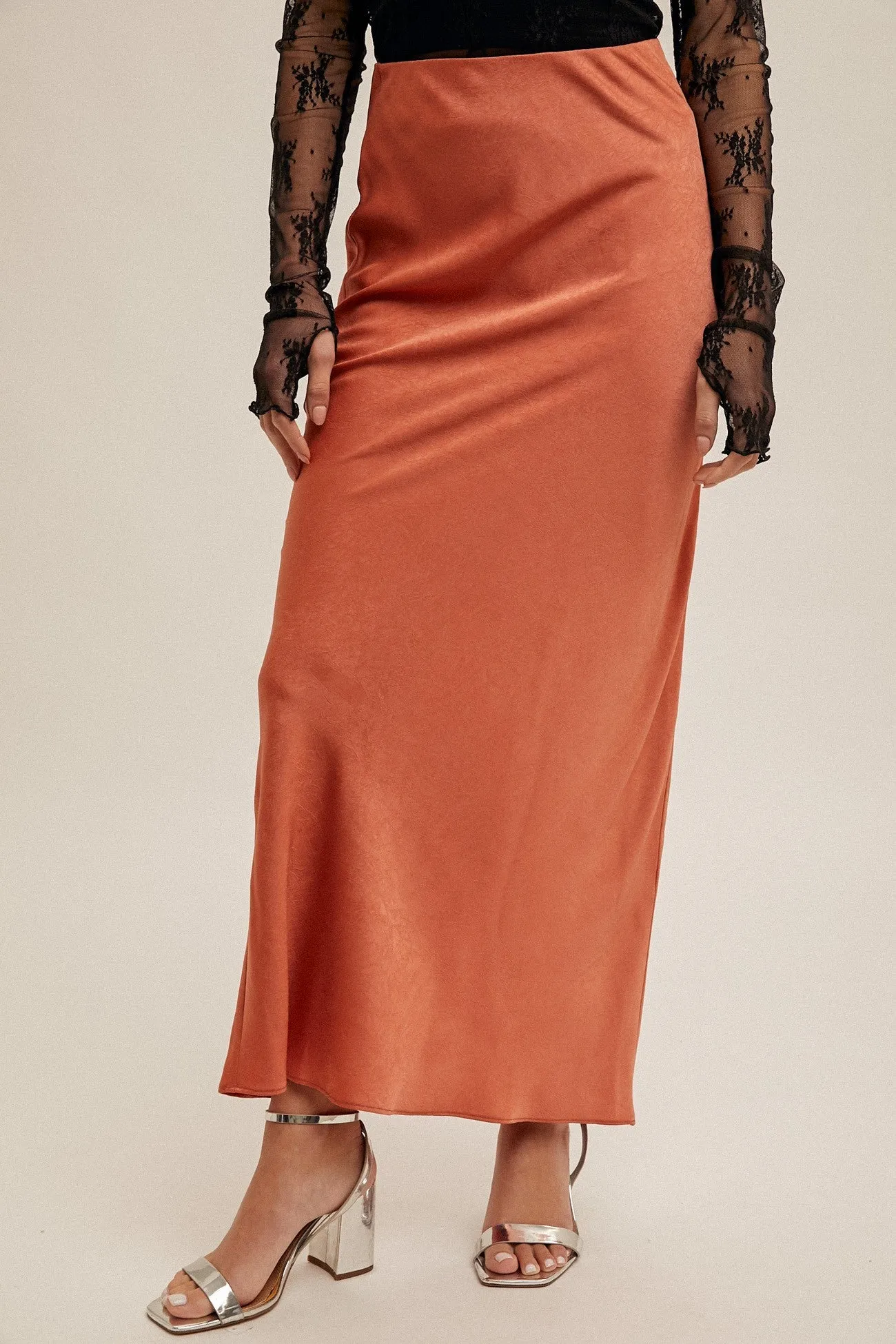 Rust Crinkle Textured Maxi Skirt sold by Pinkblush product image thumbnail 2