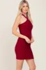 Burgundy Ribbed Knit Halter Neck Fitted Dress sold by Pinkblush