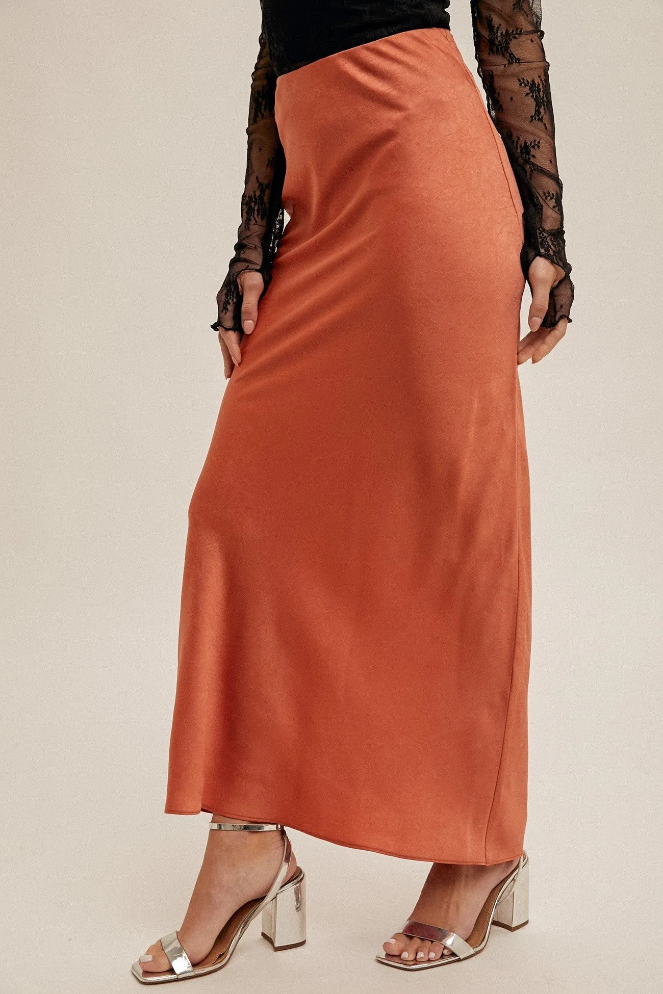 Rust Crinkle Textured Maxi Skirt sold by Pinkblush product image thumbnail 3