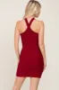Burgundy Ribbed Knit Halter Neck Fitted Dress sold by Pinkblush